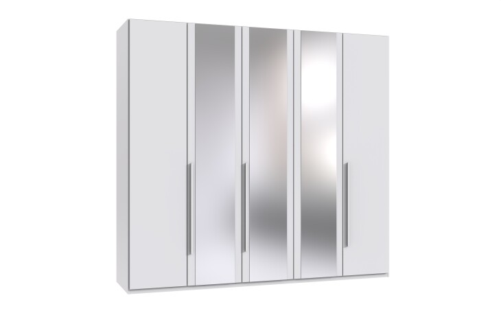 Drehtürenschrank >LONDON< inkl. Inneneinteilung, WEISS / SPIEGEL - 225x208x58cm (BxHxT)