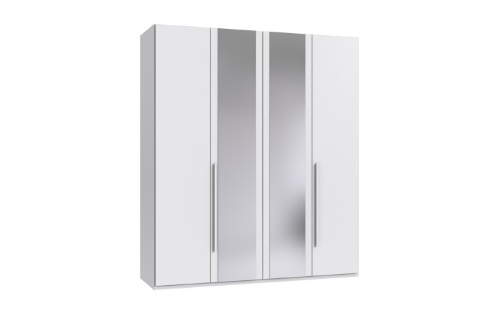 Drehtürenschrank >LONDON< inkl. Inneneinteilung, WEISS / SPIEGEL - 180x208x58cm (BxHxT)
