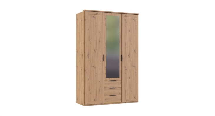 Drehtürenschrank >NADJA< inkl. Inneneinteilung, EICHE DEKOR / SPIEGEL - 135x208x58cm (BxHxT)