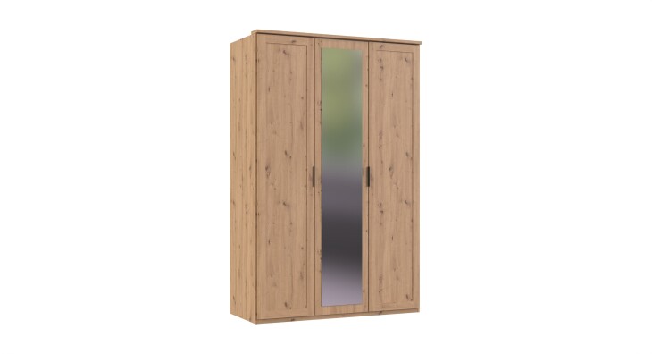 Drehtürenschrank >NADJA< inkl. Inneneinteilung, EICHE DEKOR / SPIEGEL - 135x208x58cm (BxHxT)
