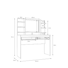 Schminktisch >LISSON< in Mauvella Eiche inkl. Beleuchtung - 120x141x42cm (BxHxT)