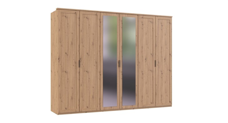 Drehtürenschrank >NADJA< in ARTISAN EICHE DEKOR / SPIEGEL - 270x208x58cm (BxHxT)