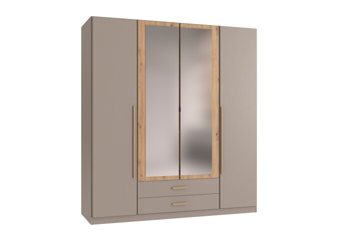 Drehtürenschrank >MARBURG< in SAHARAGRAU + ARTISAN - 180x199x58cm (BxHxT)