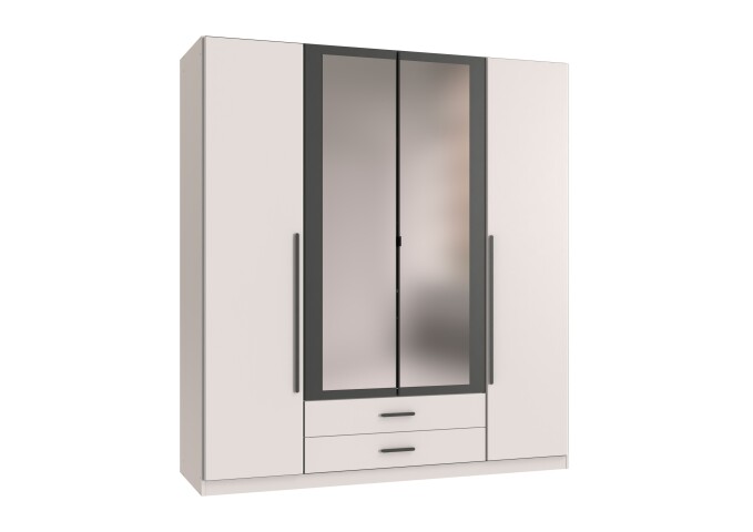 Drehtürenschrank >MARBURG< in WEISS MIT SCHWARZEEN GRIFFEN - 180x199x58 (BxHxT)