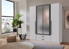 Drehtürenschrank >MARBURG< in WEISS MIT SCHWARZEEN GRIFFEN - 180x199x58 (BxHxT)