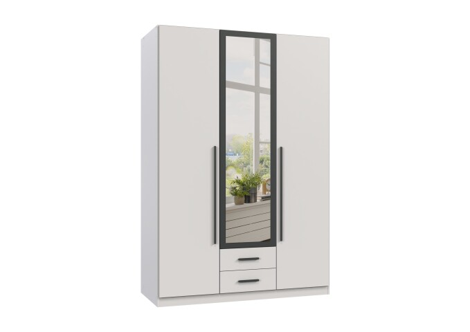 Drehtürenschrank >MARBURG< in WEISS MIT SCHWARZEEN GRIFFEN - 135x199x58 (BxHxT)