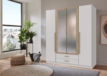 Drehtürenschrank >MARBURG< in WEISS + ARTISAN - 180x199x58cm (BxHxT)