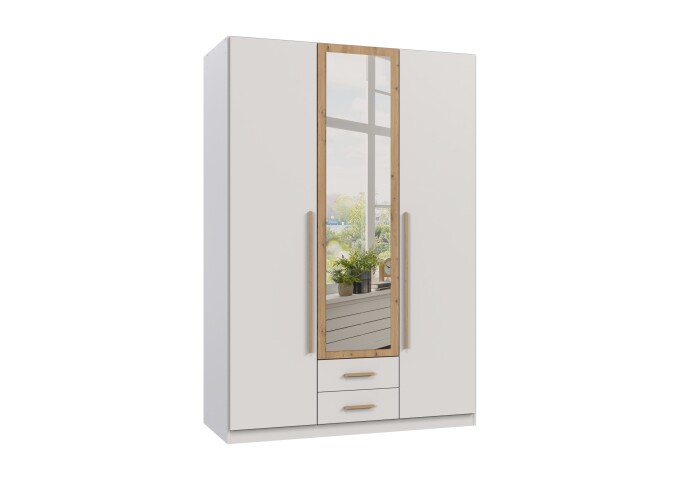 Drehtürenschrank >MARBURG< in WEISS + ARTISAN - 135x199x58cm (BxHxT)