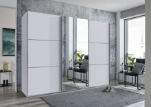 Schwebetürenschrank >indiana A< in WEISS / SPIEGEL - 300x216x65cm (BxHxT)