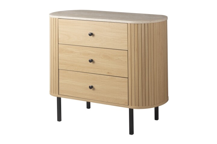 Schubkastenkommode >Fabia< in Travertin / Eiche Dekor - 80x72x40 (BxHxT)