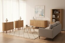 Schubkastenkommode >Fabia< in Travertin / Eiche Dekor - 80x72x40 (BxHxT)