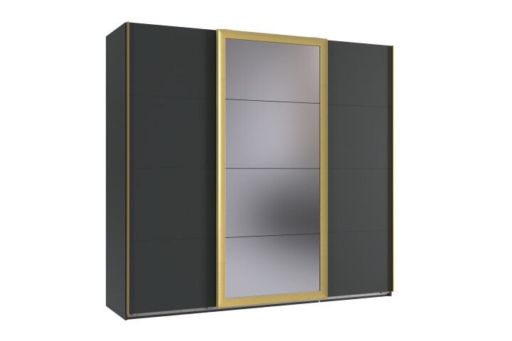 Schwebetürenschrank >KATAR< in GRAPHIT + GOLDFARBEN - 225x208x64cm (BxHxT)