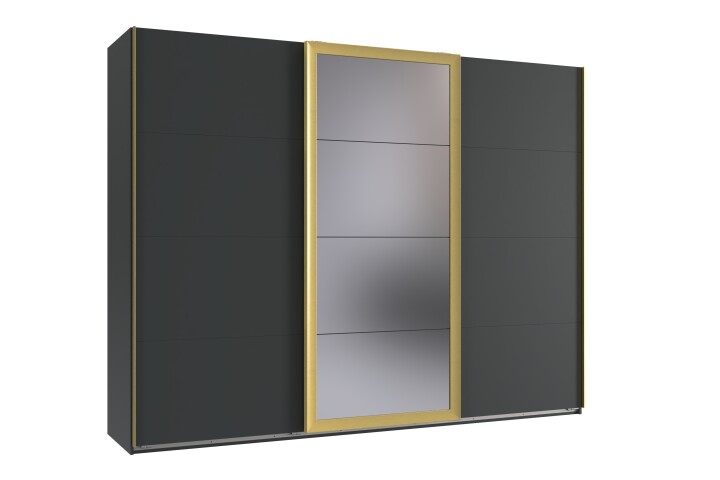 Schwebetürenschrank >KATAR< in GRAPHIT + GOLDFARBIG MATT - 270x208x64cm (BxHxT)
