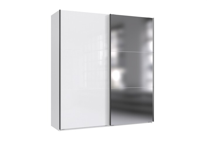 Schwebetürenschrank >indiana C< in WEISS + GLAS / SPIEGEL - 200x216x65cm (BxHxT)