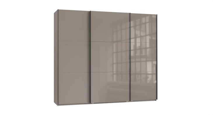 Schwebetürenschrank >indiana C< in SAHARAGRAU + GLAS - 250x216x65cm (BxHxT)