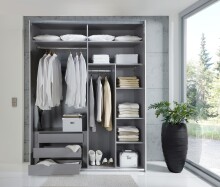 Schwebetürenschrank >indiana C< in SAHARAGRAU + GLAS / SPIEGEL - 200x216x65cm (BxHxT)