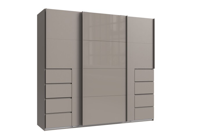 Schwebetürenschrank >BALI< in SAHARAGRAU + GLAS SAHARAGRAU - 225x208x64 (BxHxT)