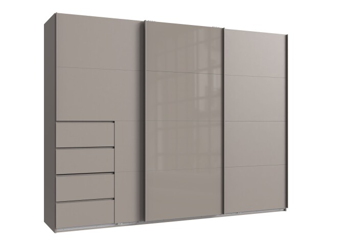 Schwebetürenschrank >BALI< in SAHARAGRAU + GLAS SAHARAGRAU - 270x208x64 (BxHxT)