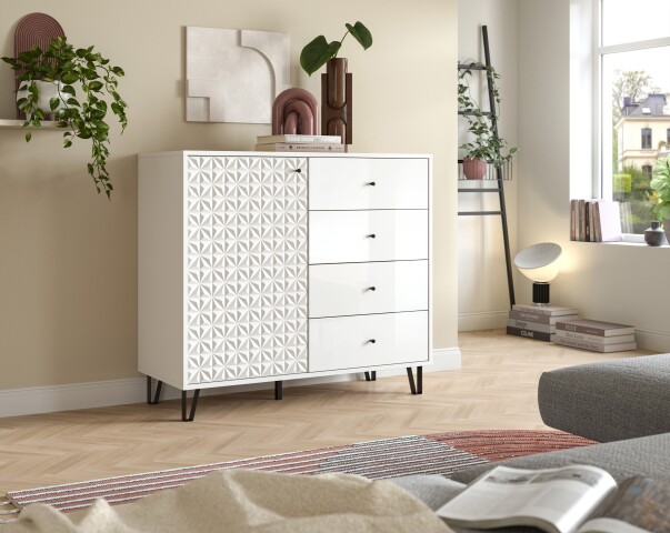 Highboard >Prisma< in Weiß - 110x96x40cm (BxHxT)