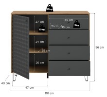 Highboard >Prisma< in Artisan Oak / Anthrazit matt - 110x96x40cm (BxHxT)