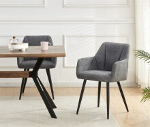 Stuhl >Bella< 2er Set in anthrazit, Chenille-Optik - 55x82x62cm (BxHxT)