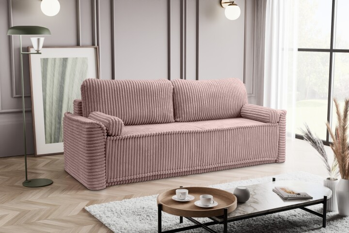Schlafsofa >Grubs< in rosa, Cord - 225x96x93cm (BxHxT)