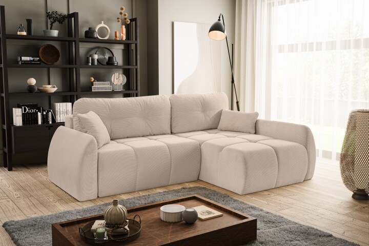 Ecksofa >Sancho Long< in beige, Cord - 255x107x155cm (BxHxT)
