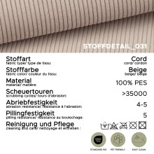 Ecksofa >Sancho Long< in beige, Cord - 255x107x155cm (BxHxT)