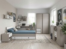 Einzelbett >BAHAMAS< in SAHARAGRAU + WEISS - 126x80x210cm (BxHxT)