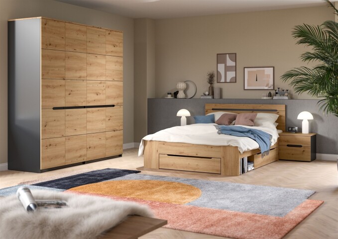Schlafzimmer-Set >Canu< 4tlg. in Basalt Grau / Artisan