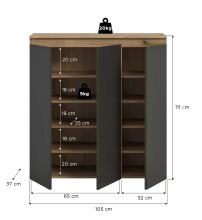 Highboard >Scarpa< in Evoke Oak / Anthrazit - 105x111x37cm (BxHxT)