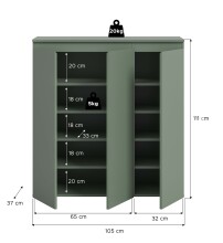 Highboard >Scarpa< in Smoke Green - 105x111x37cm (BxHxT)