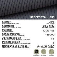 Schlafsofa >Sorto< in blau-grau, Cord - 200x91x100cm (BxHxT)
