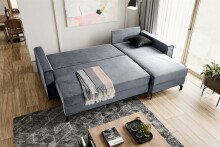 Ecksofa >Marti< in blau-grau, Cord - 230x89x148cm (BxHxT)