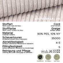 Ecksofa >Amsterix< in grau-beige, Cord - 213x95x158cm (BxHxT)