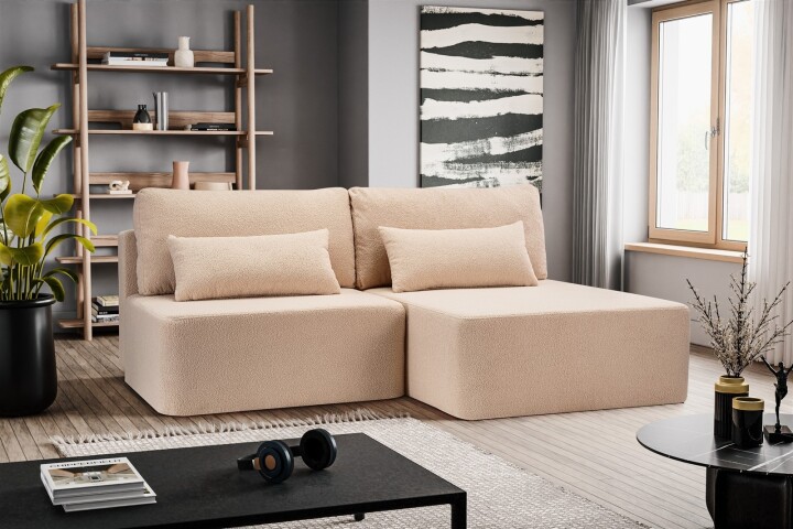 Ecksofa >Amsterix< in beige, Boucle - 213x95x158cm (BxHxT)