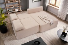 Ecksofa >Amsterix< in beige, Boucle - 213x95x158cm (BxHxT)