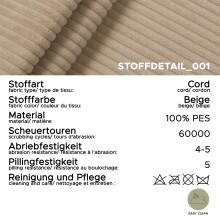 Ecksofa >Bolivia< in beige, Cord - 276x91x183cm (BxHxT)