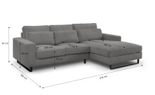 Ecksofa >Bolivia< in grau, Cord - 276x91x183cm (BxHxT)