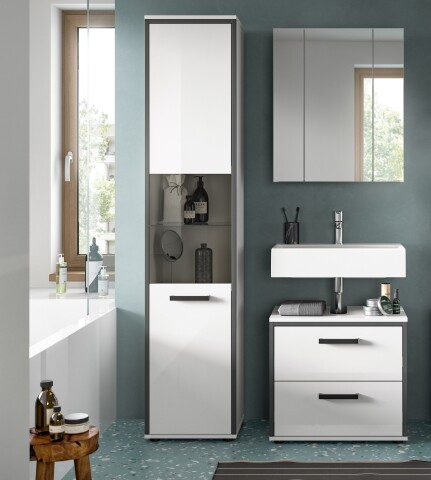 Badezimmer-Set >Kojak< in Weiß Hochglanz - 115x188x37cm (BxHxT)
