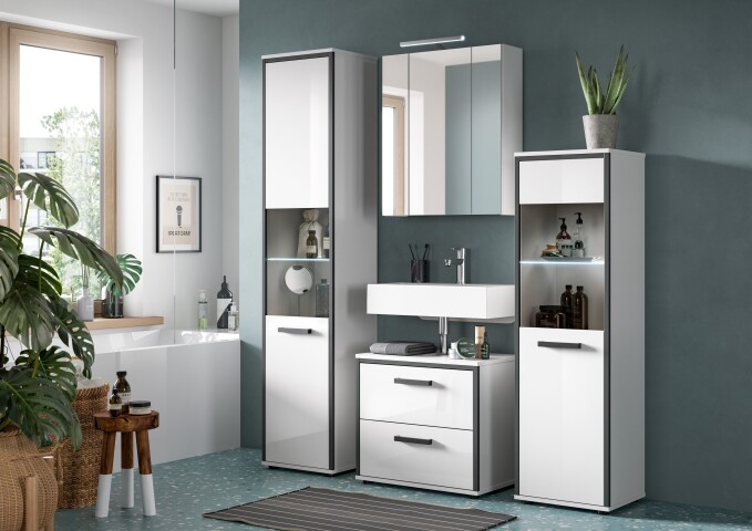 Badezimmer-Set >Kojak< in Weiß Hochglanz - 171x188x37cm (BxHxT)
