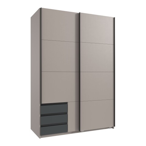 Schwebetürenschrank >BAHAMAS< in GRAFIT + SAHARAGRAU - 135x198x65cm (BxHxT)