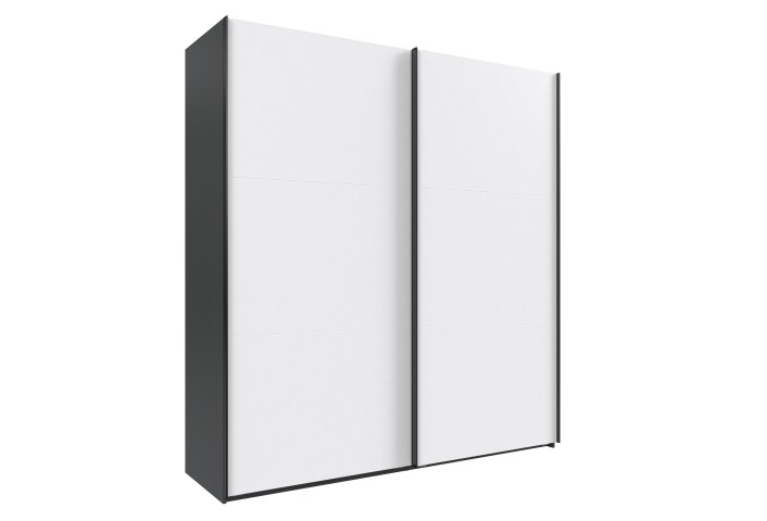 Schwebetürenschrank >palermo< in WEISS + GRAPHIT - 200x216x65 (BxHxT)