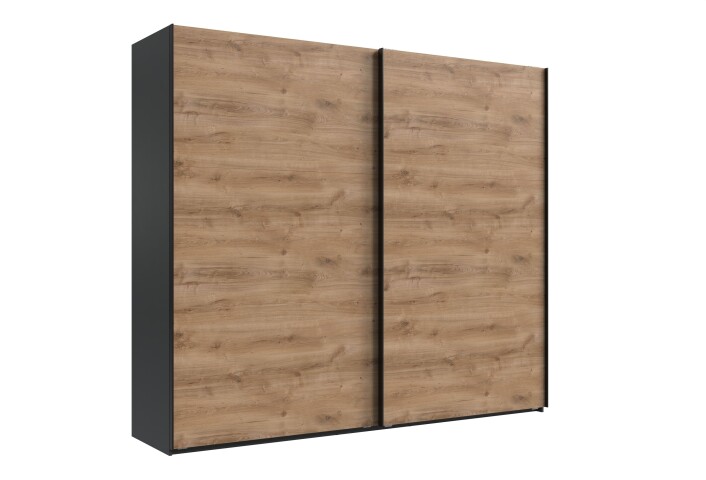 Schwebetürenschrank >palermo< in PLANKENEICHE DEKOR + GRAPHIT - 250x216x65cm (BxHxT)