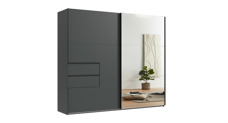 Schwebetürenschrank >palermo< in GRAPHIT / SPIEGEL - 250x216x65 (BxHxT)