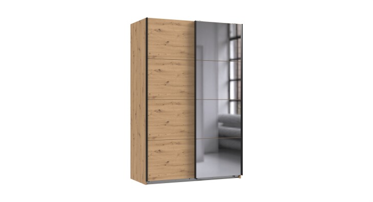 Schwebetürenschrank >AALST< in ARTISAN EICHE DEKOR / SPIEGEL - 135x208x65cm (BxHxT)