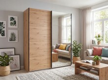 Schwebetürenschrank >AALST< in ARTISAN EICHE DEKOR / SPIEGEL - 135x208x65cm (BxHxT)