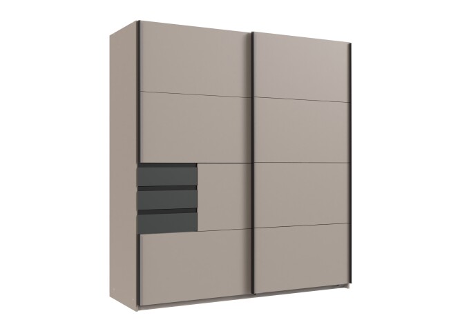 Schwebetürenschrank >OSNABRÜCK< in SAHARAGRAU / GRAPHIT - 180x198x65cm (BxHxT)