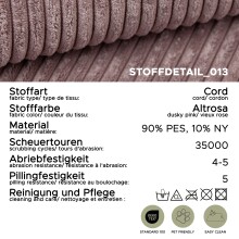 Polsterhocker >Kolo< in altrosa, Cord - 103x39x103cm (BxHxT)