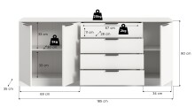 Sideboard >Kopenhagen< in Weiß - 185x80x35cm (BxHxT)
